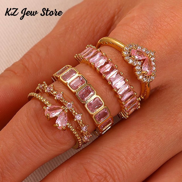 BAUTOBVC Ring, Edelstahl, Gold, rosa Zirkonia, Damen - Bild 1