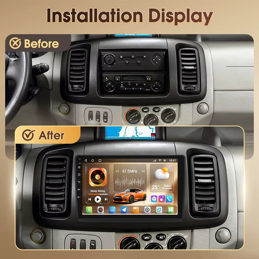 Podofo 2Din Android Autoradio mit 10 Zoll Display, 8 Kerne, 128 GB Speicher, WiFi, GPS, Carplay und Android Auto für Renault Trafic 2001-2010, Opel Vivaro 2006-2010 und Nissan Primastar 2006-2014, Schwarz - Bild 2