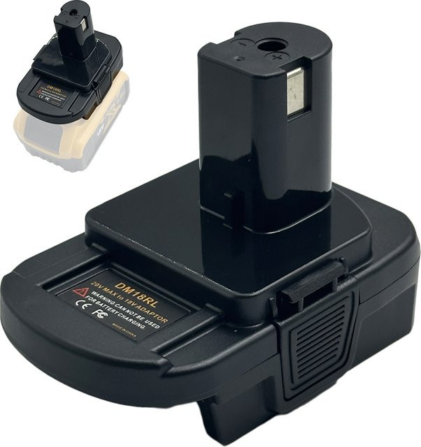 DM18RL-Adapter in Schwarz kompatibel mit Ryobi 18V, Milwaukee M18 und DeWalt 20V Akkus - Bild 1