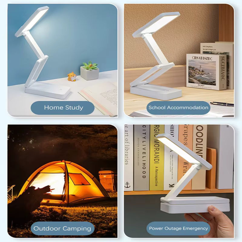 Feimefeiyou Zusammenklappbare LED-Schreibtischlampe in Weiß, wiederaufladbar und batteriebetrieben mit Touch-Bedienung - Bild 4