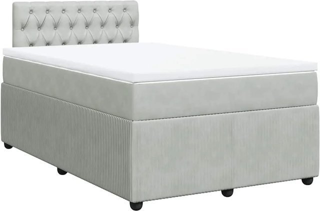 vidaXL Boxspringbett mit Matratze in Hellgrau, Hybridbett mit Taschenfederkern und USB-Anschluss, B/T: 120 x 200 cm, Samt-Bezug - Bild 1