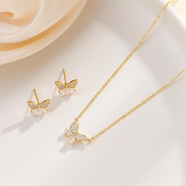 Wucifang Jewelry Schmuckset, Schmetterling Anhänger, Ohrstecker, Edelstahl, Zirkonia, Damen, 40cm - Bild 1