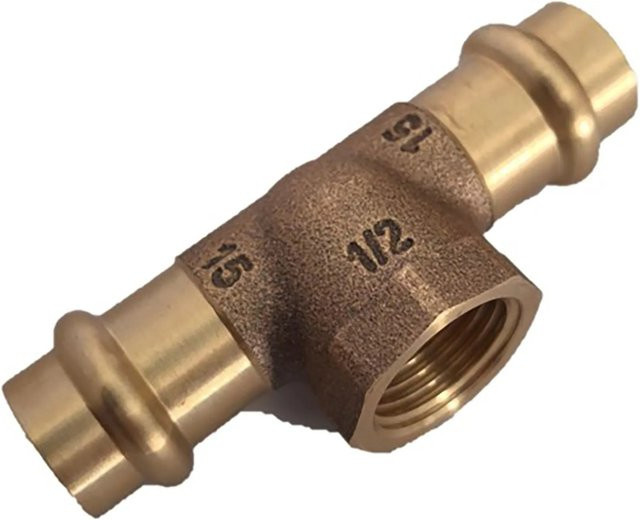Kirchhoff RG-T-Stück mit 2 Muffen aus Messing in Blank, 1/2 Zoll IG, Maße: B: 15 mm, H: 18,7 mm, T: 15 mm - Bild 1