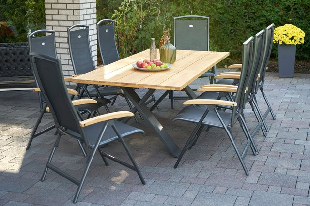 Hartman Xanadu Raffaelo Garten-Essgruppe aus Aluminium und Teakholz in Anthrazit mit 8 Klappstühlen, Tisch B: 220 cm, T: 100 cm - Bild 1