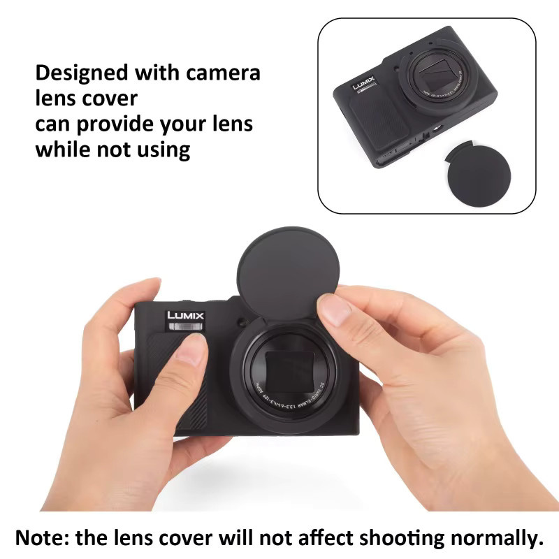 Stoßfeste Silikonhülle für Panasonic Lumix TZ99 ZS99 Kamera mit Objektivdeckel und Handschlaufe in Pink oder Black - Bild 4