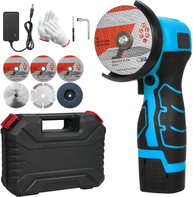 Aimo Akku-Winkelschleifer in Blau mit 7000 U/min, Mini-Schleifgerät inklusive 16,8 V 2000 mAh Akku und 6 Schleifscheiben - Bild 1