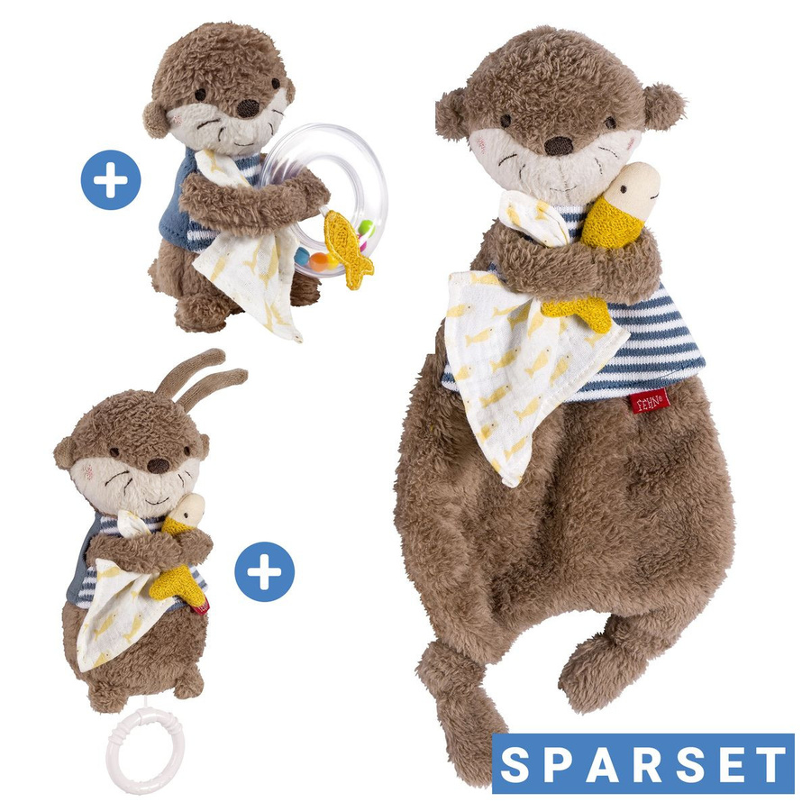 Fehn Otter Geschenk-Set, Schmusetuch, Spieluhr & Greifling, 3-teiliges Set - Bild 1