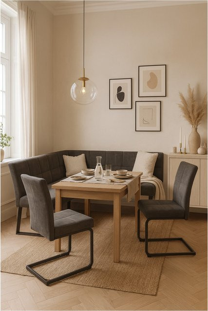 Möbel direkt online 4-teilige moderne Eckbankgruppe mit Auszugsfunktion in Schwarz - Bild 1