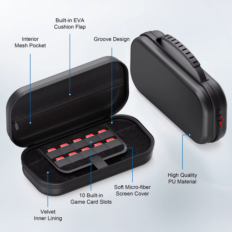 Tragetasche für Switch 2 mit großer Kapazität und PU-Hartschale, Reiseetui für Zubehör und Spielkarten in Schwarz oder Weiß - Bild 5