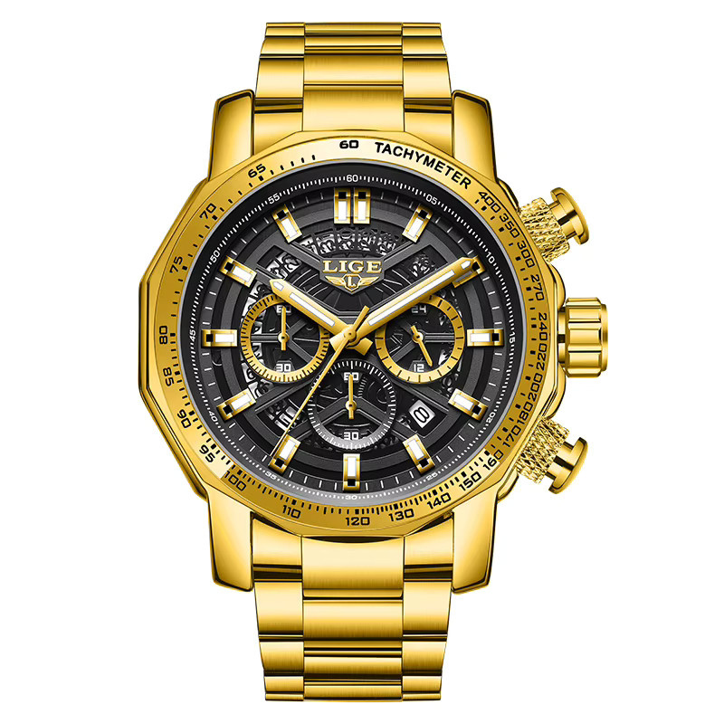 LIGE Armbanduhr Quarz, Edelstahl, Schwarz, Herren, Datum - Bild 7