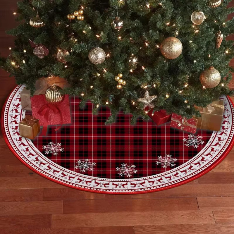 VIKAMA Weihnachts-Rock mit rotem Schottenkaro als Weihnachtsbaum-Dekoration für Zuhause, Wohnzimmer und Garten - Bild 4
