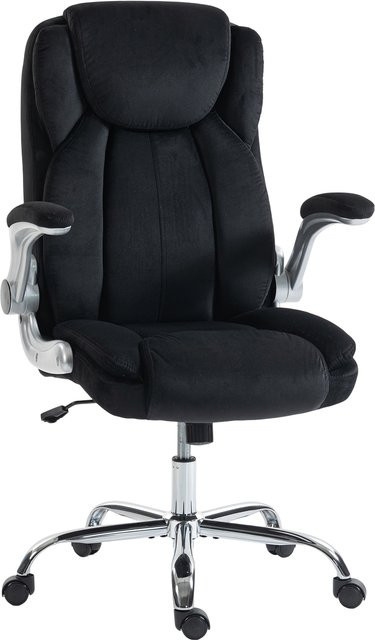 HOMCOM Ergonomischer Schreibtischstuhl mit Samtbezug in Schwarz, Bürostuhl mit hoher Rückenlehne, klappbaren Armlehnen und Wippfunktion für dein Home-Office, Aosom - Bild 1