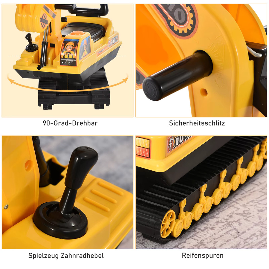 HOMCOM Kinder Rutscherfahrzeug Bagger Gelb mit Schaufel und Hupe, B/H/L: 24 x 58,5 x 78 cm - Bild 3