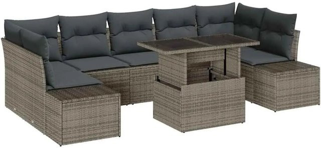 vidaXL Garten-Sofa-Set 8-teilig in Grau mit Kissen und Couchtisch aus Metall und UV-beständigem Polyester - Bild 1