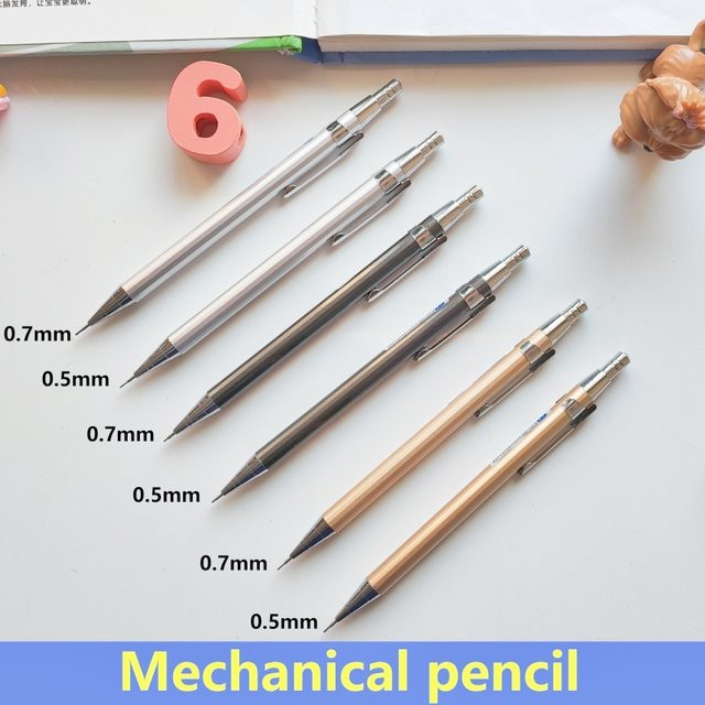 Druckbleistift-Set aus Metall in Silber mit Minen für Schreiben, Skizzieren und Kunst, 0,5–0,7 mm - Bild 1