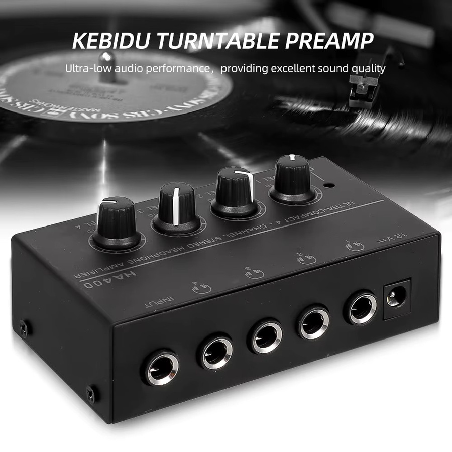 Kebidumei HA400 Mini-Kopfhörerverstärker mit 4 Kanälen, Ultrakompakter Stereo-Audioverstärker in Schwarz mit 3,5 mm Klinkenanschluss und Netzteil - Bild 2