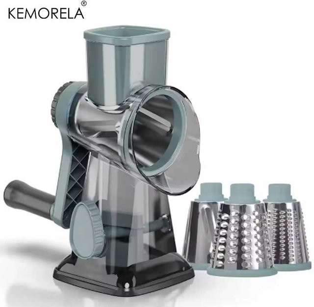 KEMORELA 3-in-1 rotierende Käsereibe mit Behälter in Rot – Multifunktionaler manueller Lebensmittelschneider und Nussmühle für Gemüse und Knoblauch - Bild 1