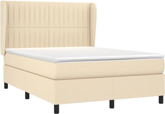 vidaXL Boxspringbett mit Matratze in Beige, Hybrid-Design mit Taschenfederkern, B/T/H: 140 x 190 x 128 cm - Bild 1