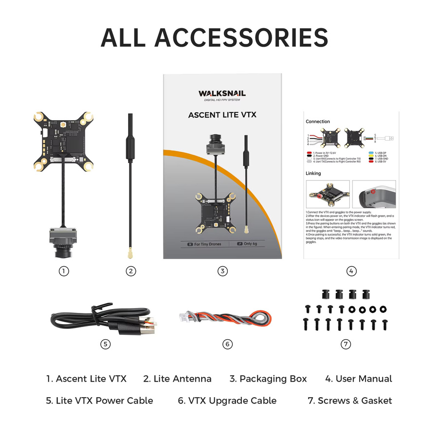 Caddx Walksnail Ascent Lite VTX Kit Digitale Bildübertragung in Schwarz mit 1080P/60FPS und geringer Latenz für Ascent FPV-Brillen - Bild 4