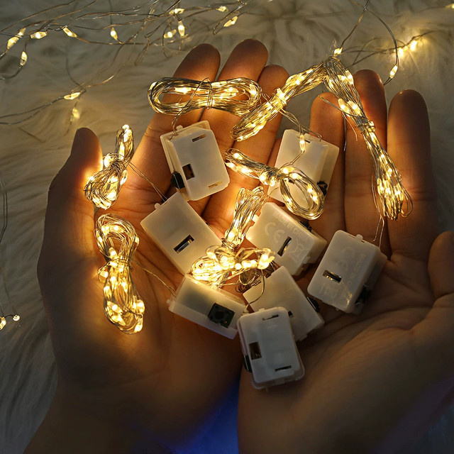 LED Lichterkette aus Kupferdraht mit warmweißem Licht, batteriebetrieben, mehrfarbig für Weihnachten, Hochzeit und Party-Dekoration - Bild 1