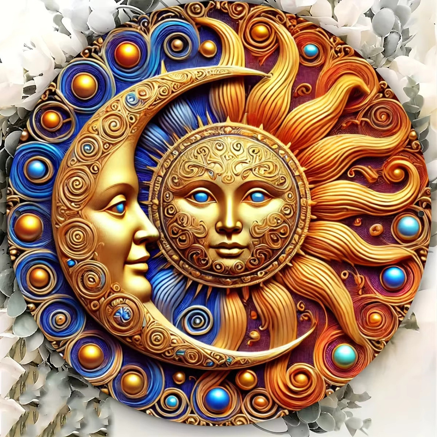 HELLOYOUNG Sonnen- und Mond-Metallschild, rundes Metall-Blechschild in rustikalem Design, Durchmesser: 20 cm - Bild 2