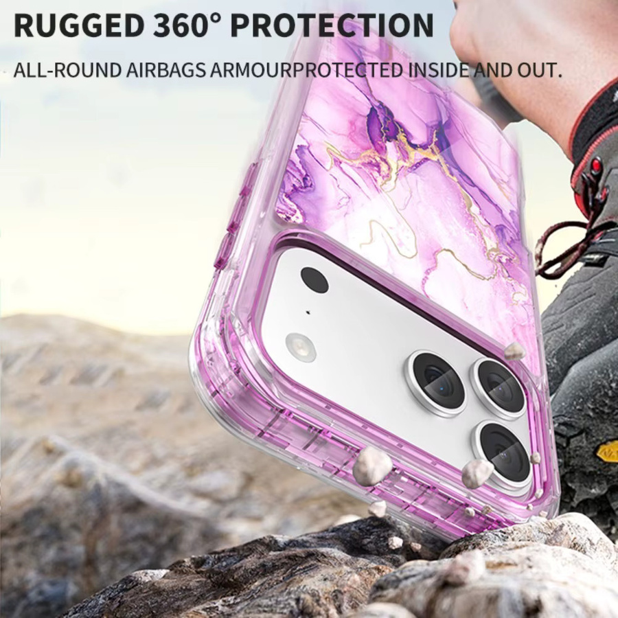 OTT Defender Armor Handyhülle mit Marmor-Muster für iPhone 17 Pro Max 16 15 14 13 in Lila mit militärischem Fallschutz - Bild 2