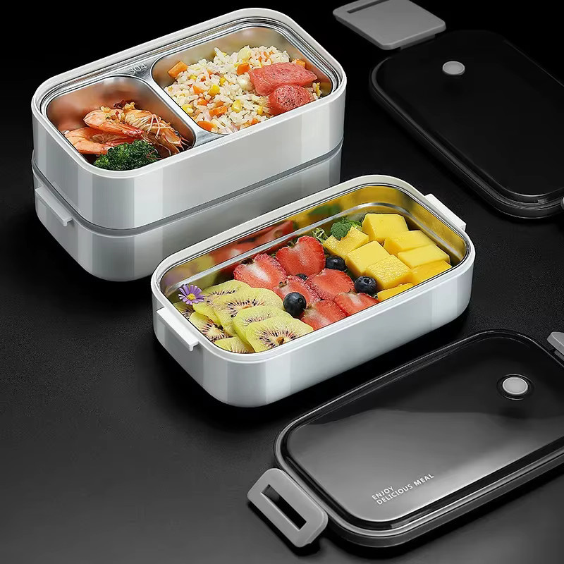 HOCOSHINE Lunchbox aus 304 Edelstahl in Pink, 2 Schichten, mikrowellengeeignet und tragbar - Bild 4