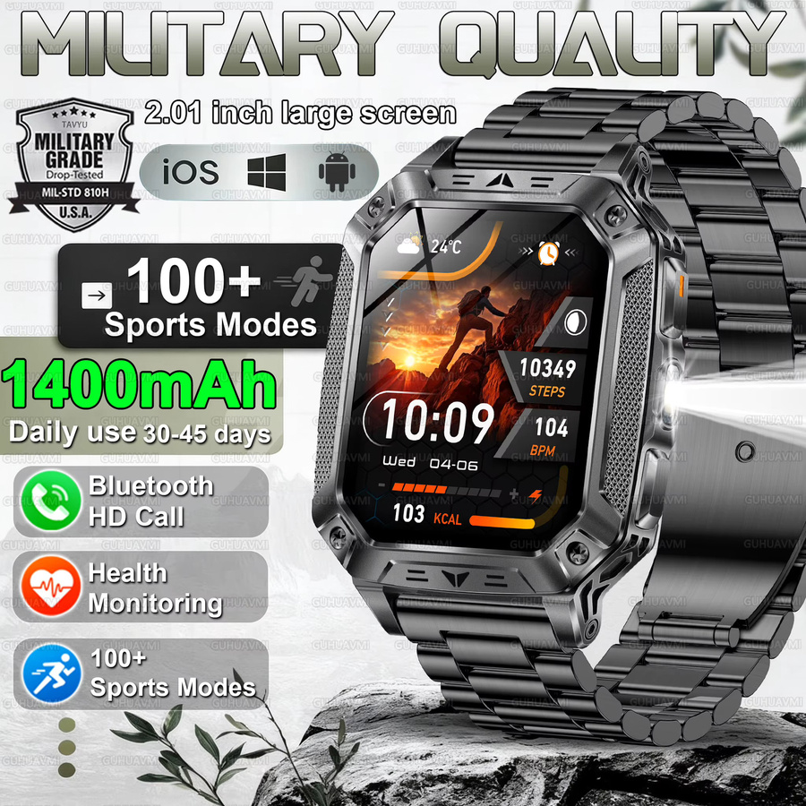 GUHUAVMI Smartwatch, Edelstahl, Schwarz, 10 ATM, Herren - Bild 2