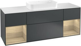V&B Waschtischunterschrank Finion mit Wandbeleuchtung und offenen Regalfächern in Eiche lackiert, Breite: 160 cm, Tiefe: 50,1 cm, Höhe: 50,1 cm - Bild 1