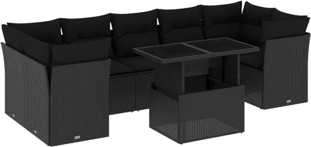 vidaXL 8-teilige Garten-Sofagarnitur aus Poly-Rattan in Schwarz mit Kissen und Gartentisch - Bild 1