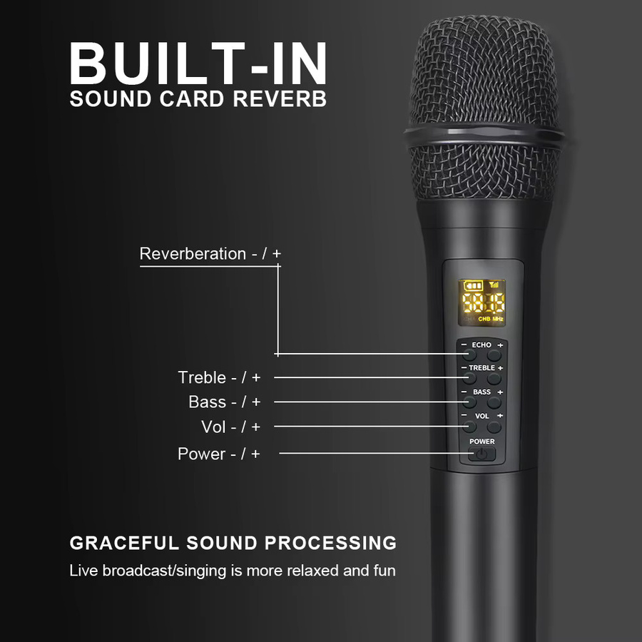 G-MARK x333 Drahtloses dynamisches Mikrofon mit Bluetooth und Lithium-Batterie in Schwarz - Bild 2