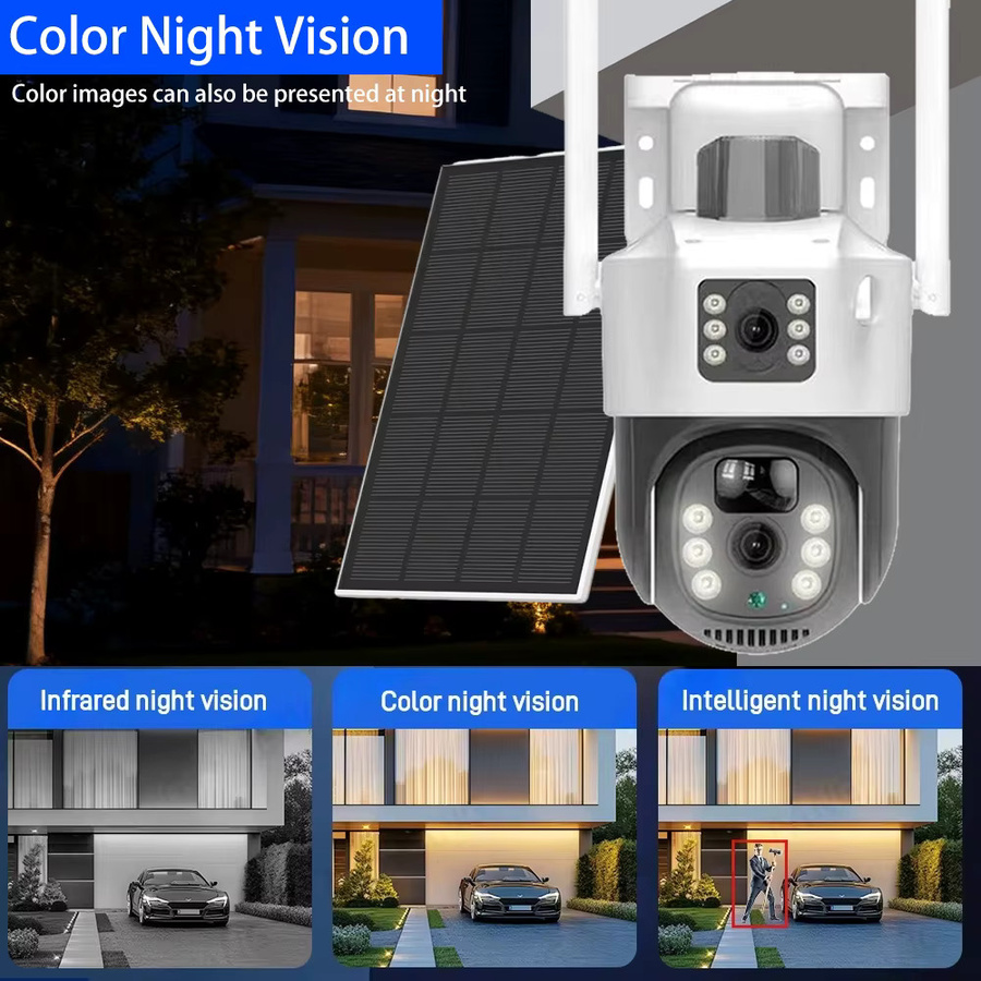 NINIVISION 4K 8MP Dual-Objektiv Solar 4G SIM-Karten PTZ-Kamera, batteriebetriebene IP-Kamera mit PIR-Bewegungserkennung in Weiß - Bild 3