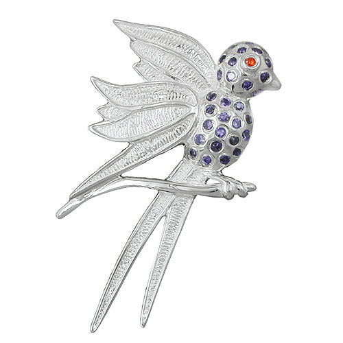 SIGO Anhänger Vogel, 925 Silber, lila Steine, Unisex - Bild 1