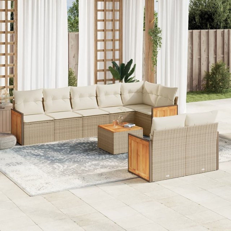 Vidaxl Gartenmöbel-Set aus Polyrattan und Akazie mit Kissen, 9-teilig, Beige - Bild 1