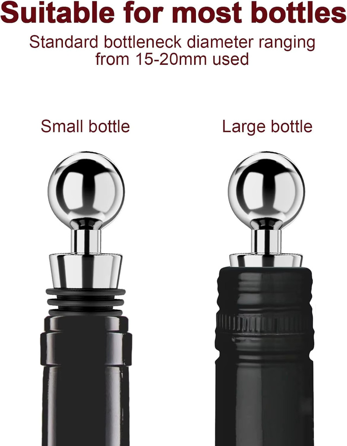Set aus 3 oder 6 Vakuum-Weinstoppern aus Silikon und Edelstahl, auslaufsicherer Weinflaschenverschluss zur Aufbewahrung von Wein und Whisky - Bild 3