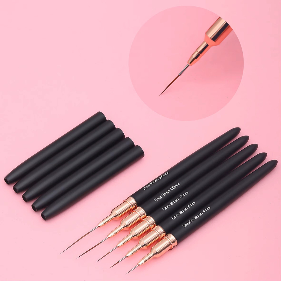 MOGLOO Nail Art Liner Striping Pinsel, 5 Stück, Rosa Metallgriff - Bild 3