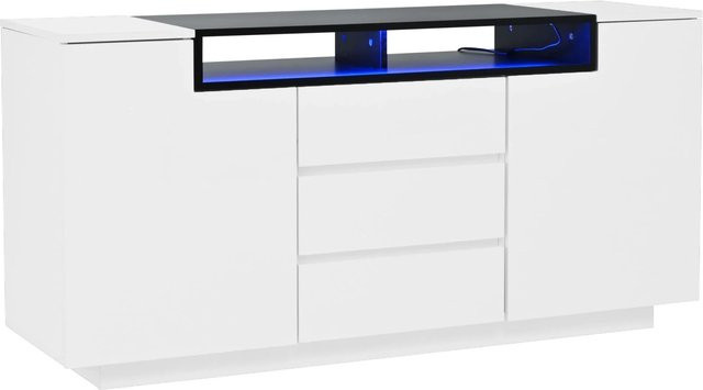 okwish Sideboard modern mit LED-Beleuchtung und Schubladen in Weiß, B/T/H: 140 x 40 x 68 cm - Bild 1
