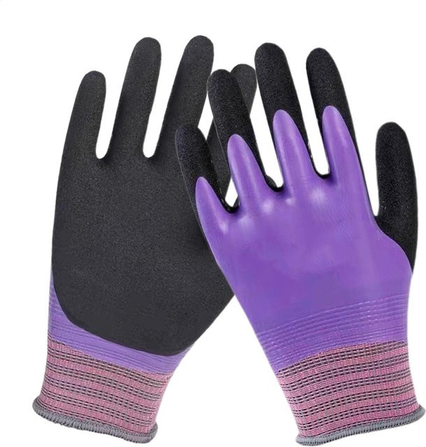 Wasserdichte Latex-Arbeitshandschuhe in Lila, rutschfeste und elastische Sicherheitshandschuhe für Reinigung, Küche und Gartenarbeit - Bild 1