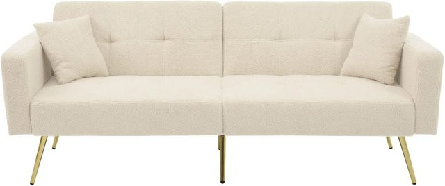 Merax Schlafsofa mit Bettfunktion und Stauraumtaschen in Beige mit goldenen Beinen - Bild 1