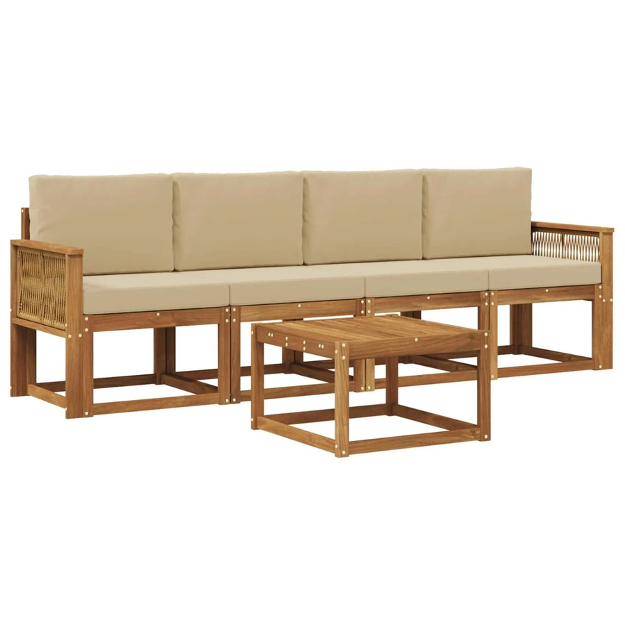 vidaXL Outdoor-Sofagarnitur aus Akazienholz mit Kissen in Natur und Beige - Bild 2