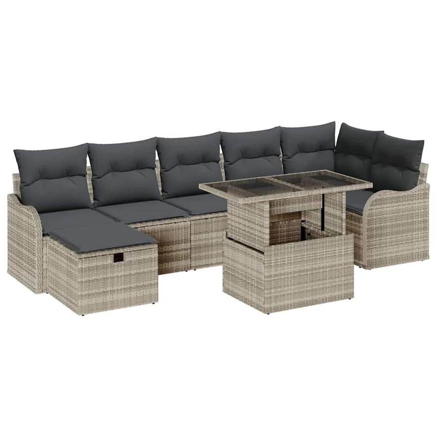 vidaXL Garten-Sofa-Set aus Polyrattan in Grau, 8-teiliges Lounge-Set mit Kissen und Tisch für Terrasse und Garten - Bild 2