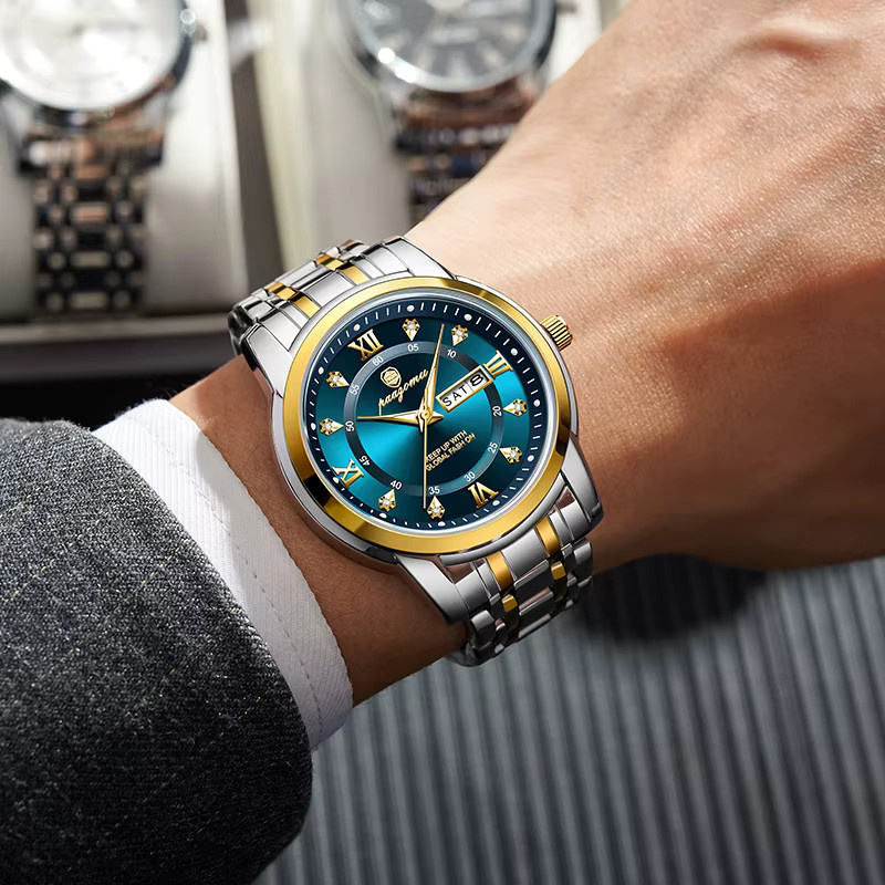 PAAZOMU Armbanduhr Quarz, Edelstahl, Blau, Gold, Herren - Bild 2