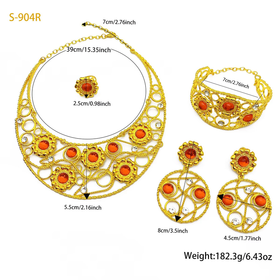 Schmuckset 24K vergoldet, Halskette, Ohrringe, Armband, Ring, Damen - Bild 4
