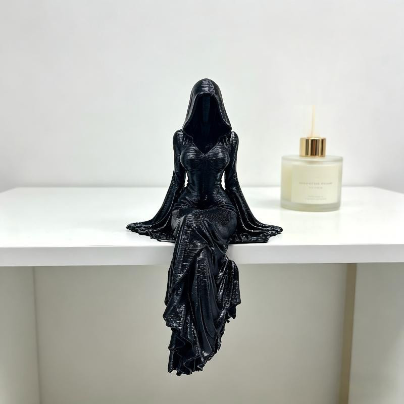 SheyIn Sensenfrau Harzstatue Gothic Skulptur Schwarz als dekorative Sitzende Figur für dein Zuhause oder Büro - Bild 2