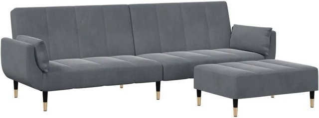 vidaXL Schlafsofa 2-Sitzer mit Fußhocker aus Samt in Dunkelgrau, modernes Click-Clack Sofa mit Massivholzrahmen für Wohnzimmer und Home Office - Bild 1