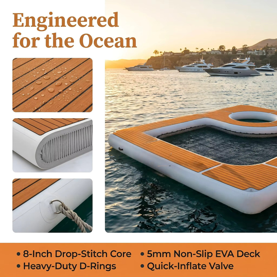 Ejia Aufblasbarer Schwimmdock mit Sicherheitsnetz und Elektropumpe, zweistufige Schwimmplattform aus rutschfestem EVA in Multicolor - Bild 4