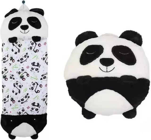 LAOHU Kinder Schlafsack mit Kissen aus weichem Plüsch im Cartoon-Tierdesign, Schwarz, B: 135 cm, H: 52 cm - Bild 1