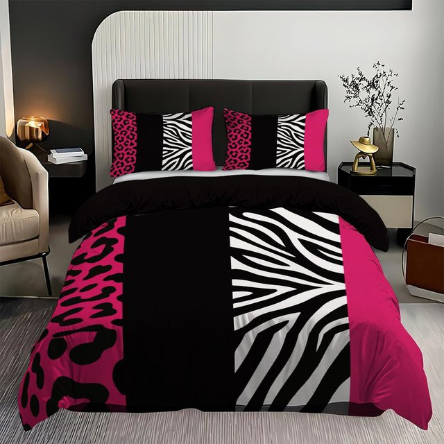 Flylo Bettwäsche-Set mit Leopardenmuster in Rosa, 3-teilig aus Polyester bestehend aus Bettbezug und Kissenbezügen, B/H: 150 x 200 cm - Bild 1