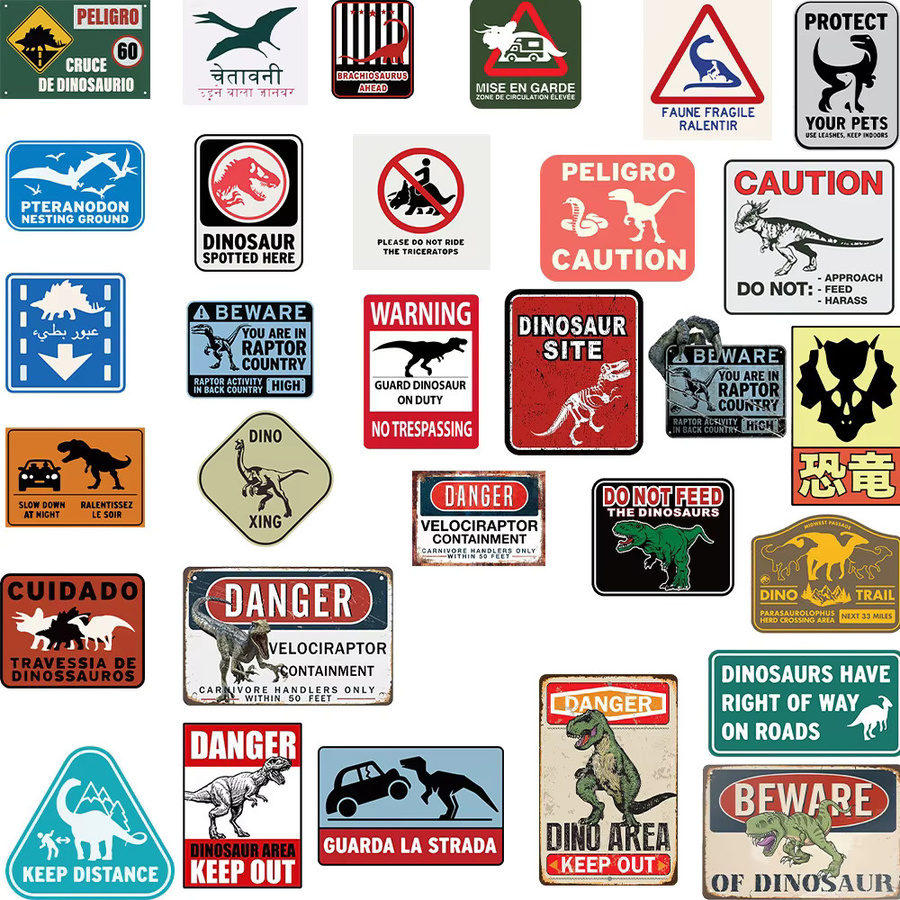 50 Stück Jurassic Warnhinweis Dinosaurier Aufkleber, wasserfeste Sticker in Multicolor für Laptop, Telefon und Gepäck von Story Store - Bild 2