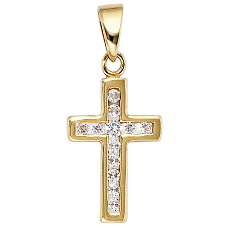Colfem Anhänger Kreuz, 333 Gelbgold, Zirkonia, Unisex - Bild 1